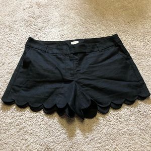 J Crew Black Scalloped Linen Blend Shorts Size 10